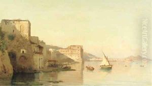 A view on Palazzo d'Anna and the bay of Naples, the Vesuvius in the distance by Alessandro la Volpe