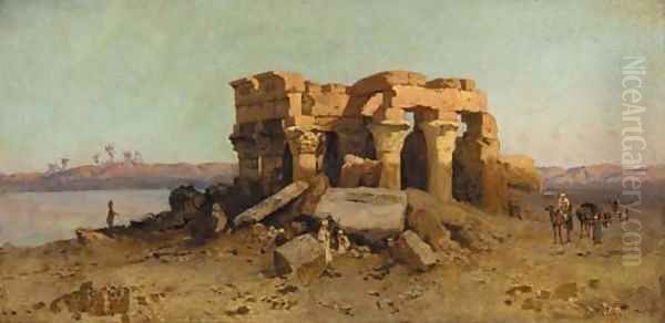 Caravan nearing a desert ruin - view 1