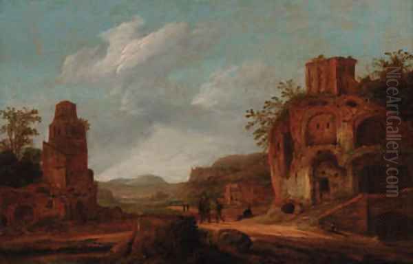 An Italianate landscape with travellers before a ruin - view 1