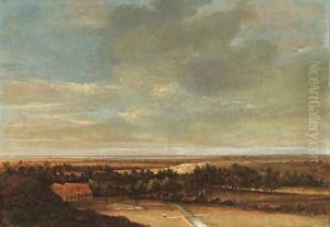 An extensive dune landscape with a farmhouse and a bleaching ground by Jan The Younger Vermeer Van Haarlem
