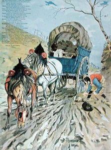 The Cart stuck in the mud, from Fables by Jean de La Fontaine 1621-95 1888 by Hermann Vogel