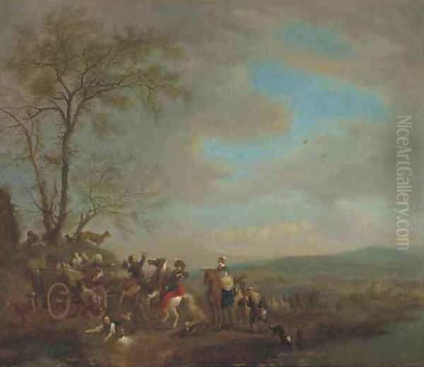 A hawking party disputing with travellers - view 1