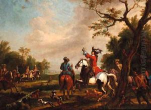 A hawking party in a landscape