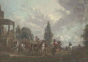 A hunting party setting out from a country estate by Carel van Falens or Valens
