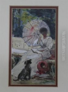 Sketch Of A Woman And Dog On A Terrace
