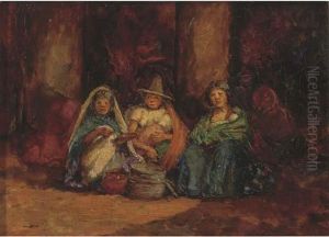 Indian Women Selling In A Market Place, Mexico by Mortimer Luddington Mempes