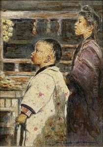 Japanese Children In A Shop by Mortimer Luddington Mempes