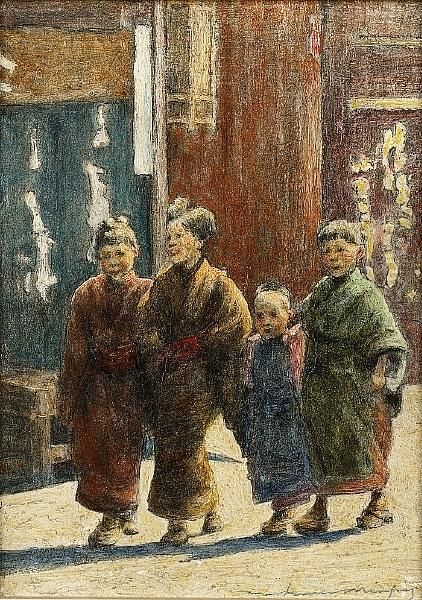 Japanese Children In The Street - view 1