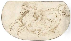 A hippocamp Design for an embroidered panel by Perino Del Vaga (Pietro Bonaccors
