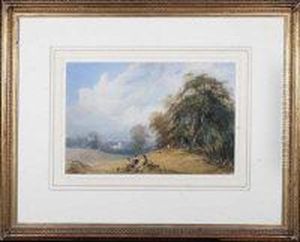 Three Children In A Field With A Town - Probably Hexham - In The Distance Three Children In A Field With A Town - Probably Hexham - In The Distance
