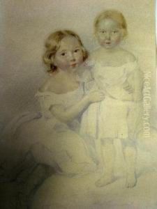 Study Of A Young Seated Child And Standing Infant by John Henry Mole