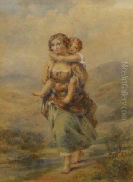 Mother And Child By A Stream - view 1