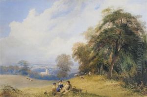 Children Playing On A Hill, A Church Beyond thumbnail