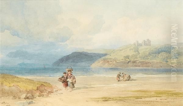 Figures On The Shore With A Castle In The Distance - view 1