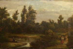 Two Figures On Riverside Path by John Henry Mole