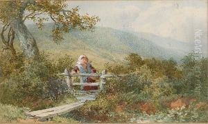 Young Girl Crossing The Stream by John Henry Mole