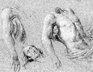 Studies of the right arm, torso and head of Christ, for a Pieta by Simon Vouet