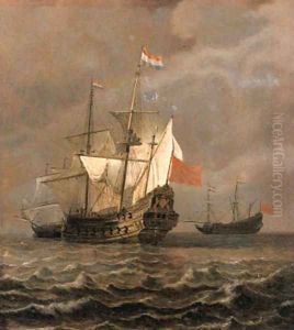 An Amsterdam man-o'-war at sea, as a storm approaches - a fragment by Willem van de Velde the Younger
