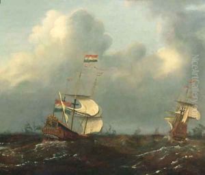 Men-o'-war offshore, as a storm approaches, in a gale by Willem van de Velde the Younger