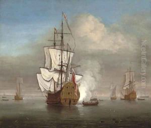 An English naval squadron announcing its departure from its anchorage
