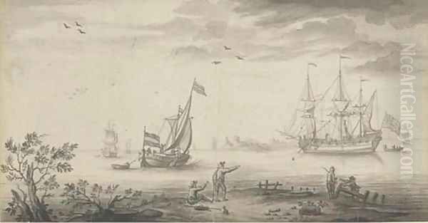 An English man-o'war and a Dutch smalschip at the mouth of the estuary - view 1