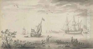 An English man-o'war and a Dutch smalschip at the mouth of the estuary