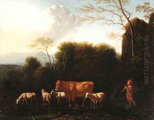 A Shepherd and Livestock fording a Stream by Adriaen Van De Velde
