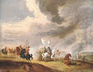 A cavalry skirmish by Horace Vernet