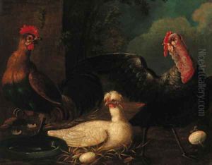Poultry in a farmyard by Jacomo (or Victor, Jacobus) Victors