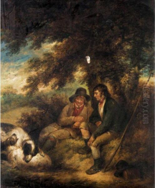 Two Shepherd Boys Underneath A Tree With Their Dogs - view 1