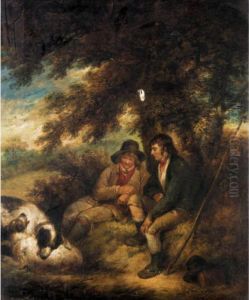 Two Shepherd Boys Underneath A Tree With Their Dogs by George Morland