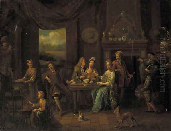 Elegant company at a table in an interior - view 1