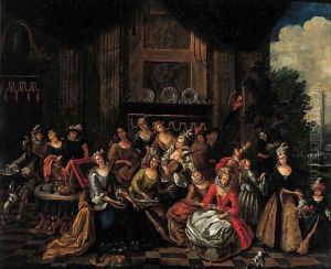 An elegant company on a terrace by Franz Xavier Hendrick Verbeeck