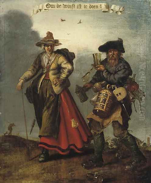 A male and female pedlar on a track an Allegory of Greed - view 1