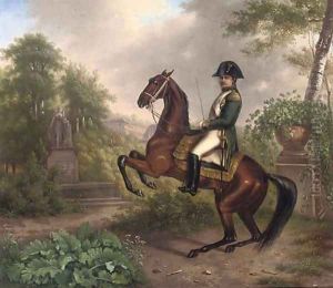 Napolean on horseback in an Italianate landscape by Carle Vernet