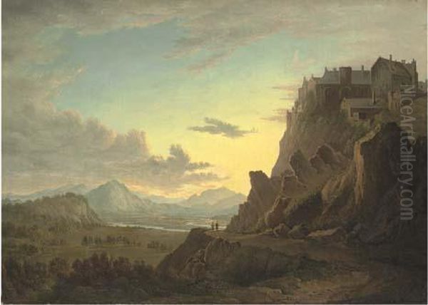 View Of Stirling Castle At Sunset, Figures On A Path In Theforeground - view 1