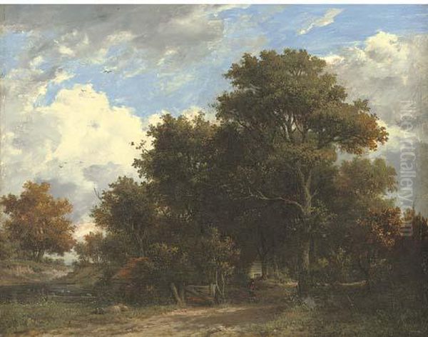 Wooded Landscape With A Figure On A Track - view 1