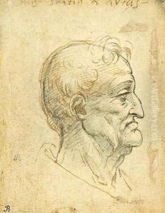 The head of an old man in profile to the right by Leonardo Da Vinci