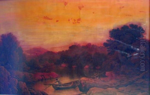 Men Loading Logs In A River Landscape - view 1