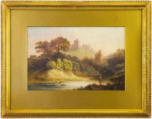 Carrig Brook Castle' With Figure On The Banks Of The River by Nicholson, F.