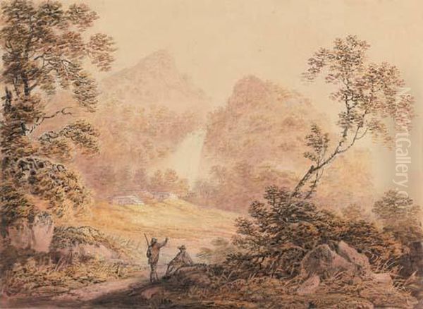 Travellers Resting Before A Waterfall - view 1