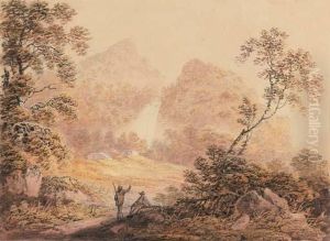 Travellers Resting Before A Waterfall