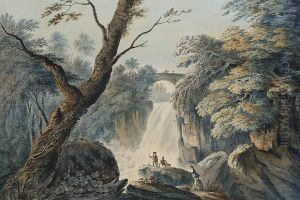 Figures By A Waterfall, Possibly Aira Force, Near Ullswater, Cumbria