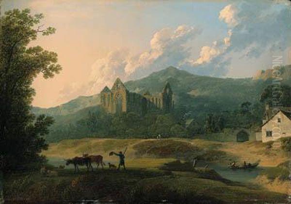 View Of Tintern Abbey, With A Herdsman And Livestock In Theforeground - view 1