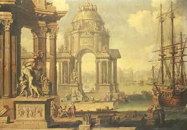 A capriccio of a Mediterranean harbour - view 1