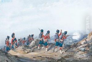 The 42nd Royal Highlanders Black Watch With Field Officersattacking Heights by Orlando Norie
