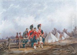 Field Officers Of The 42nd Royal Highlanders At Camp by Orlando Norie
