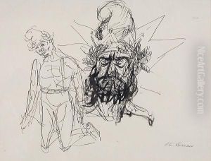Head Of Man And Figure by Jose Clemente Orozco