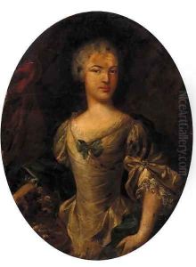 Portrait of a lady, half-length, in a cream dress and green wrap Portrait of a lady, half-length, in a cream dress and green wrap