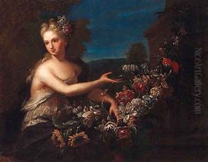 Portrait of a lady as Flora by Gaspar-pieter The Younger Verbruggen